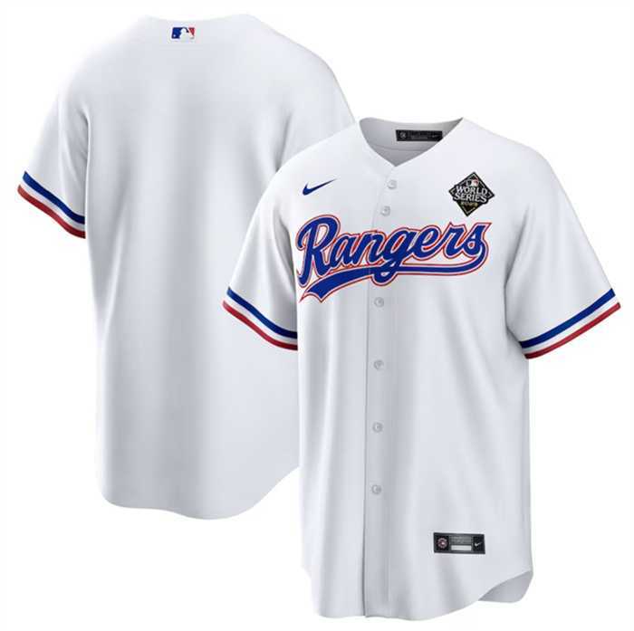 Men%27s Texas Rangers Blank White 2023 World Series Stitched Baseball Jersey Dzhi
